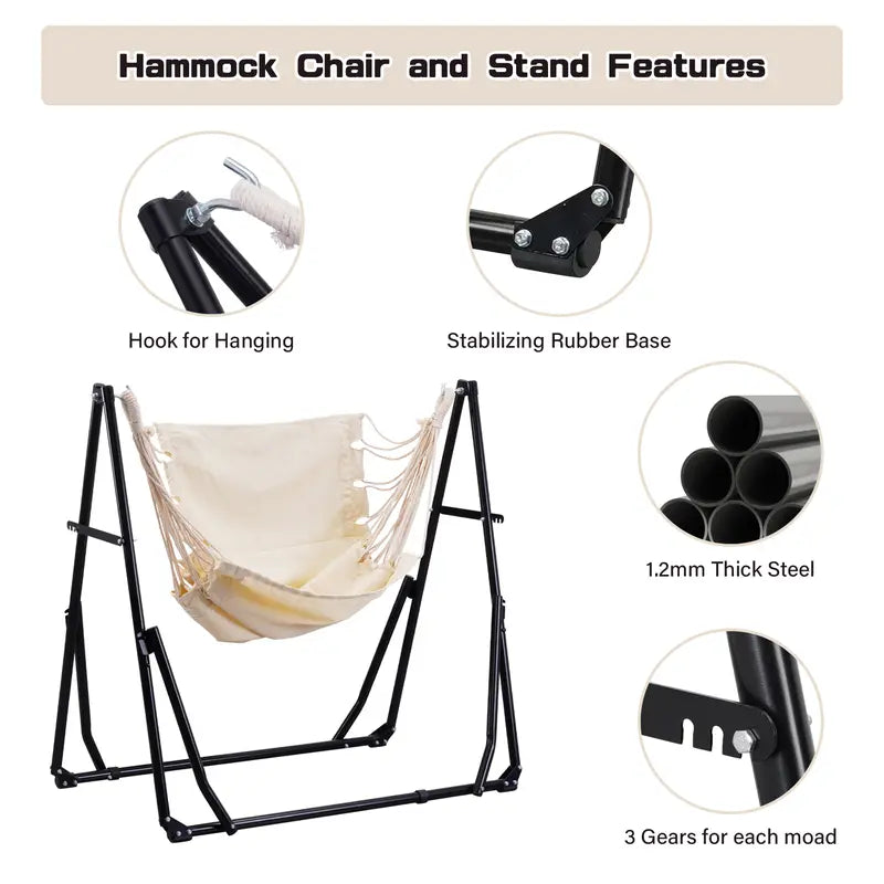 Double-layer fabric hammock chair (with stand), maximum weight capacity: 350 lbs