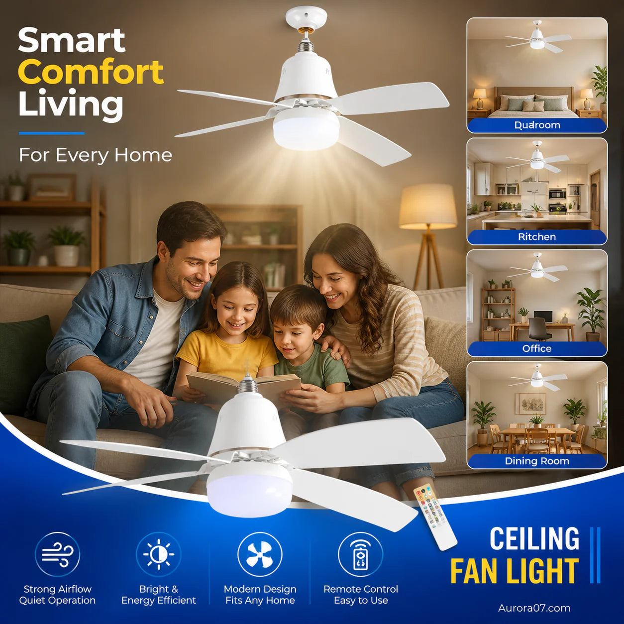 40W LED Ceiling Fan Light – 20.5” Ultra-Quiet with Remote 🎯 | E27 + FREE B22 Adapter 🔌 | For Bedroom 😴, Kitchen 👩‍🍳 & Garage 🛠️ – UK Ready! 🇬🇧