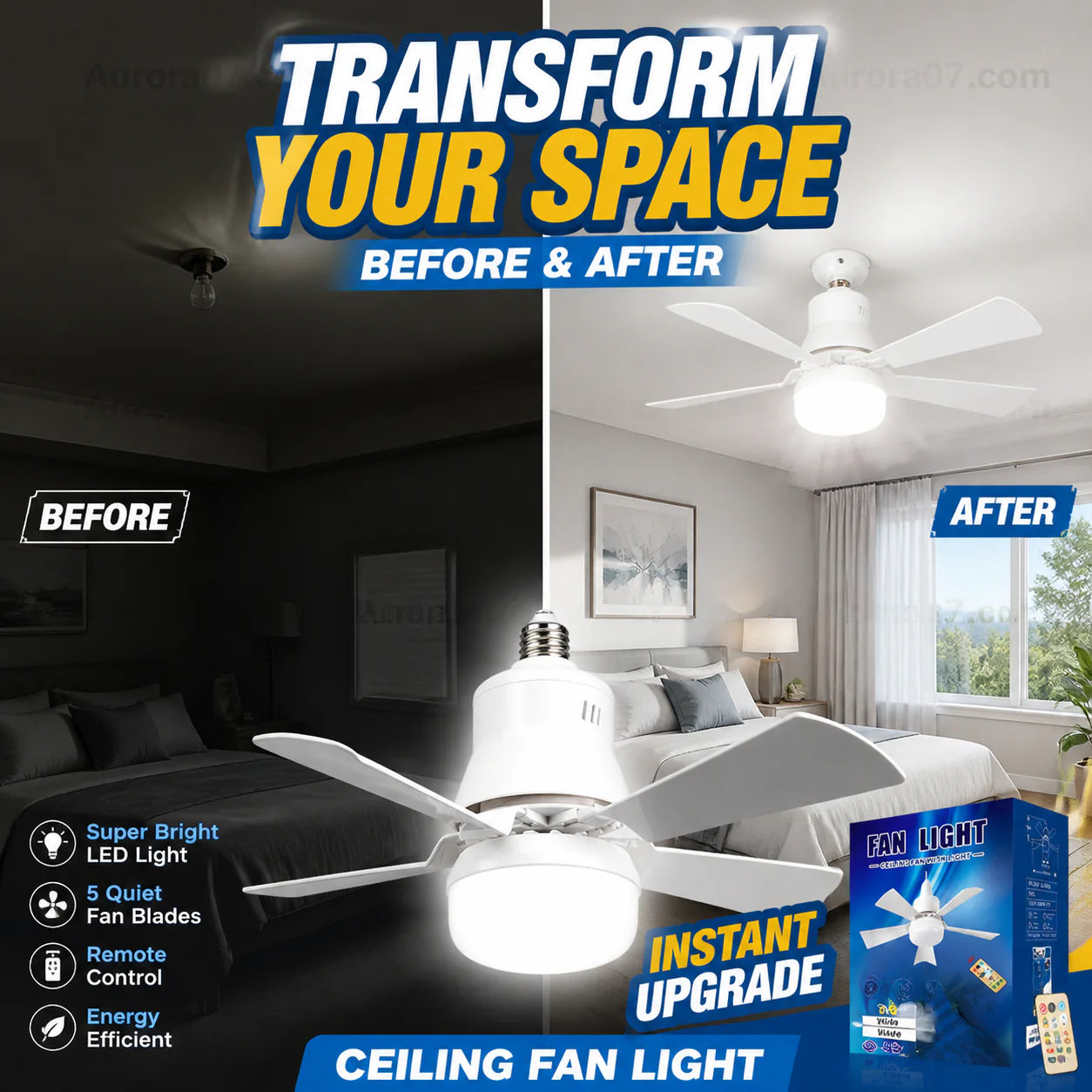 40W LED Ceiling Fan Light – 20.5” Ultra-Quiet with Remote 🎯 | E27 + FREE B22 Adapter 🔌 | For Bedroom 😴, Kitchen 👩‍🍳 & Garage 🛠️ – UK Ready! 🇬🇧