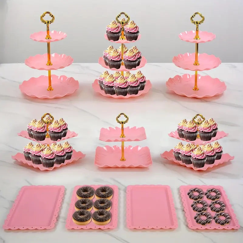 10-Piece Plastic Party Cake Stand Set