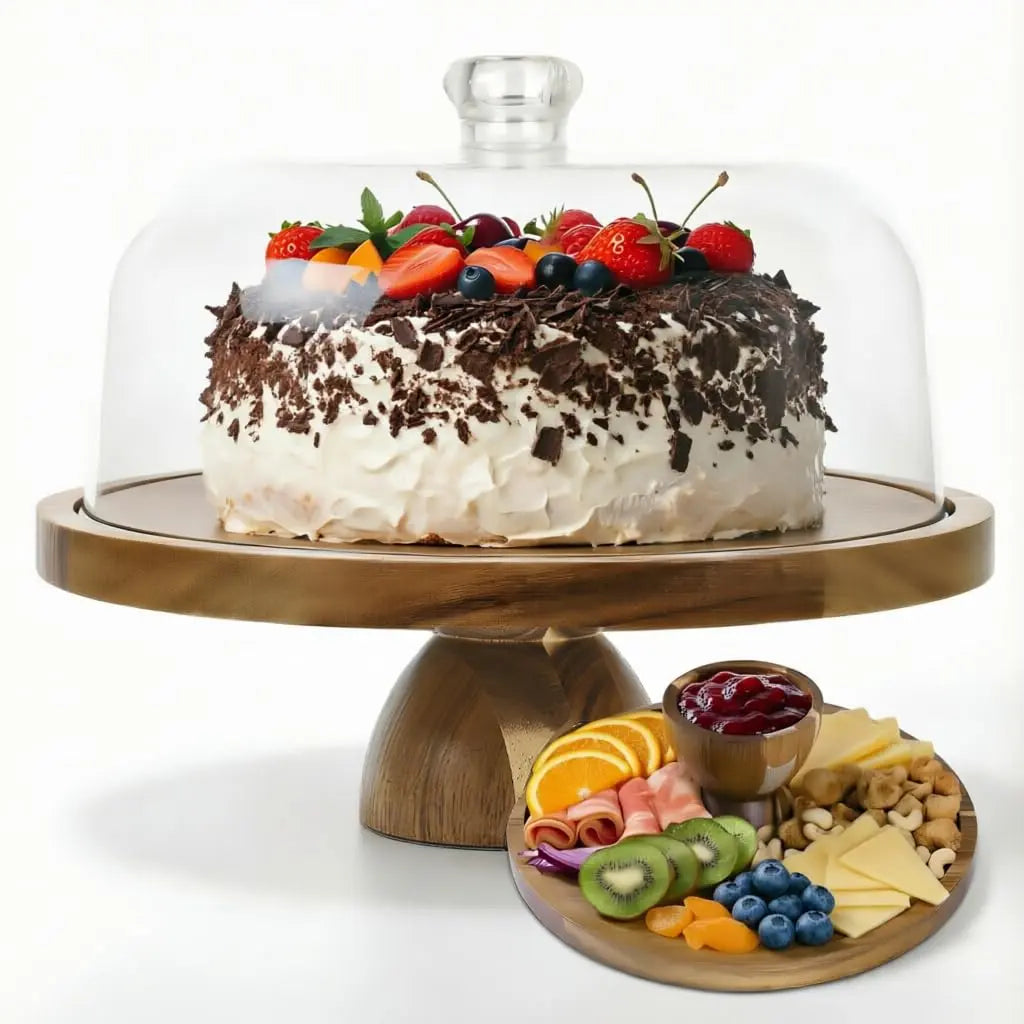Acacia Wood Cake Stand with Lid