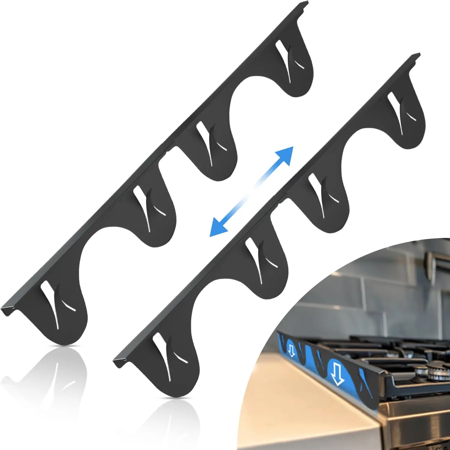 Stainless steel stove gap cover (2 sets, black)