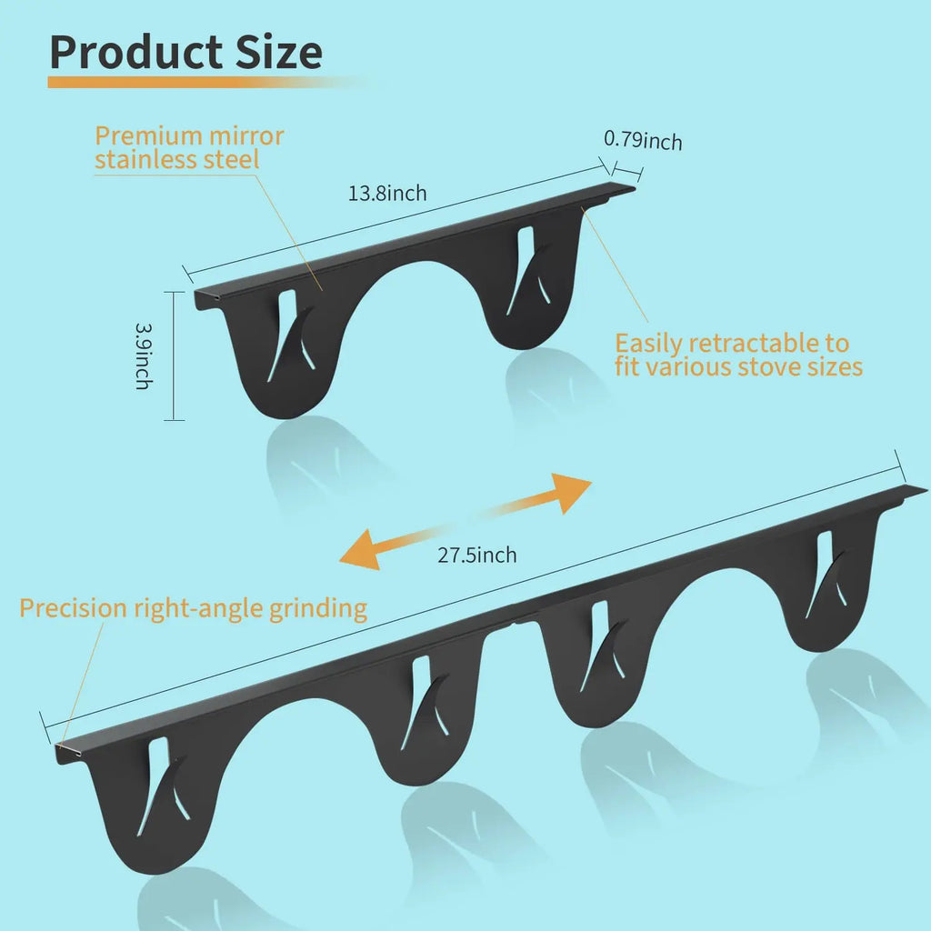 Stainless steel stove gap cover (2 sets, black)