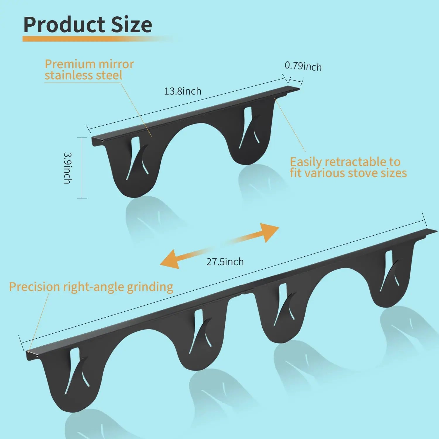 Stainless steel stove gap cover (2 sets, black)