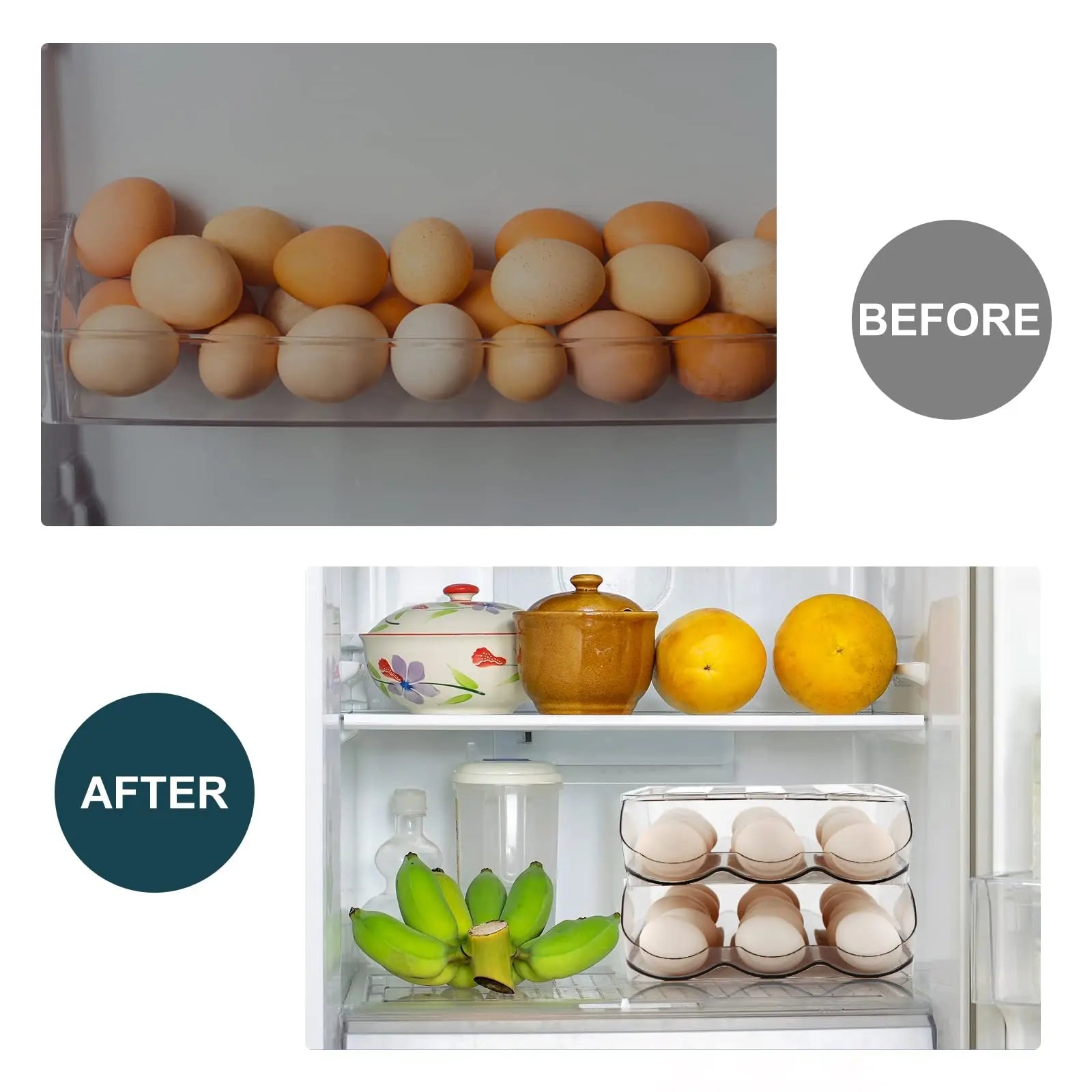 Self-rolling refrigerator egg organizer