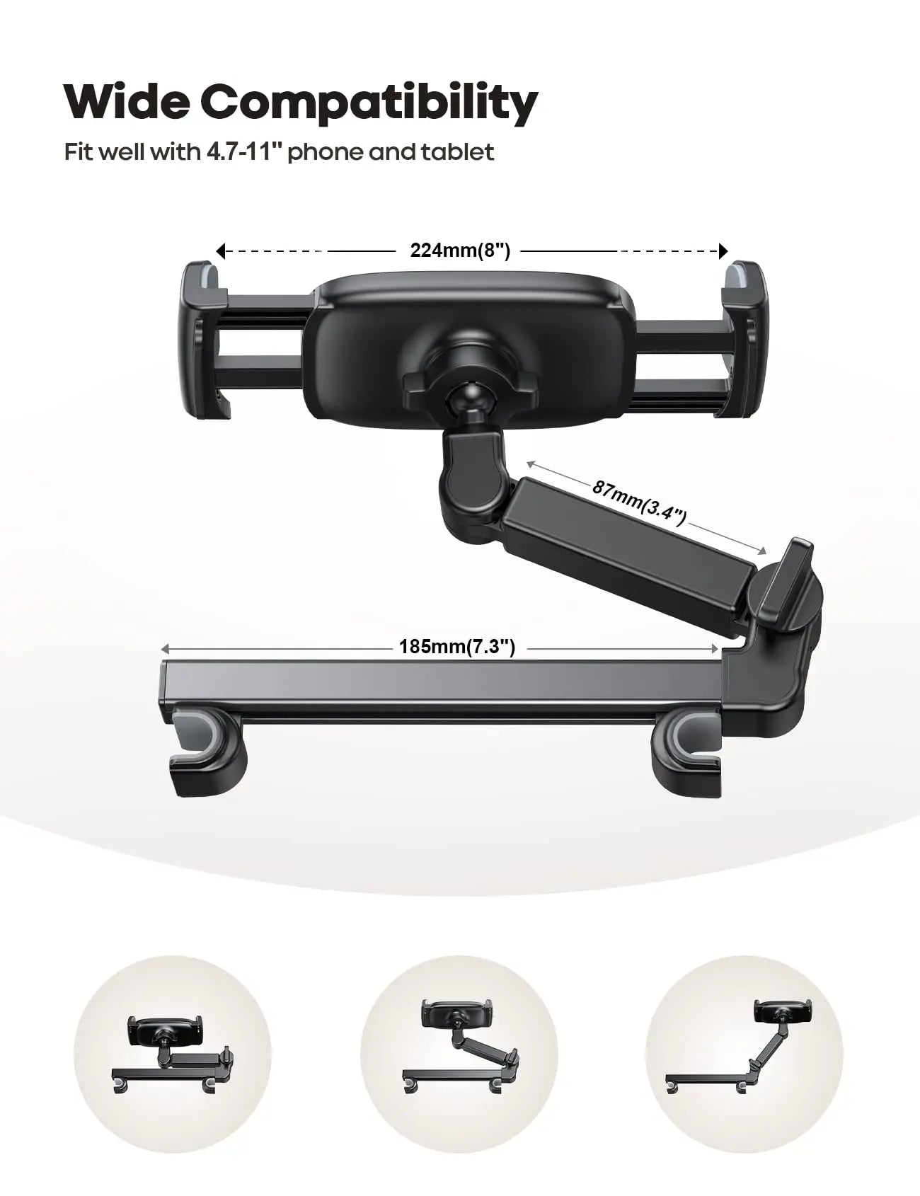 Car headrest tablet holder - [Aluminum arm] Adjustable car tablet holder