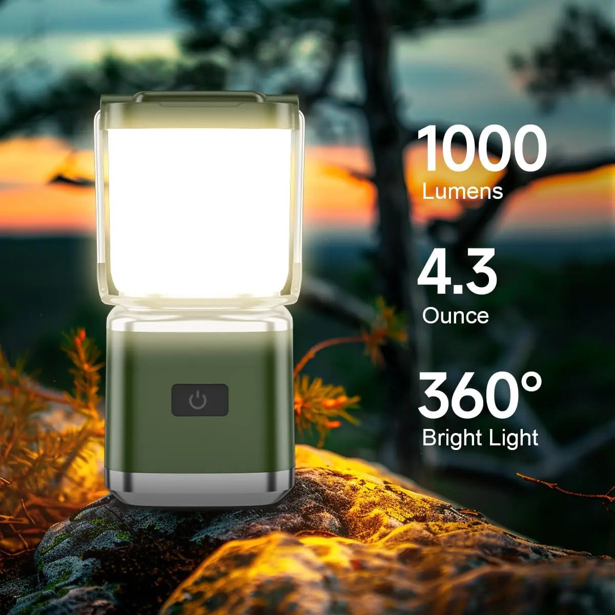 1000-lumen rechargeable camping lantern with 4 lighting modes and a waterproof design
