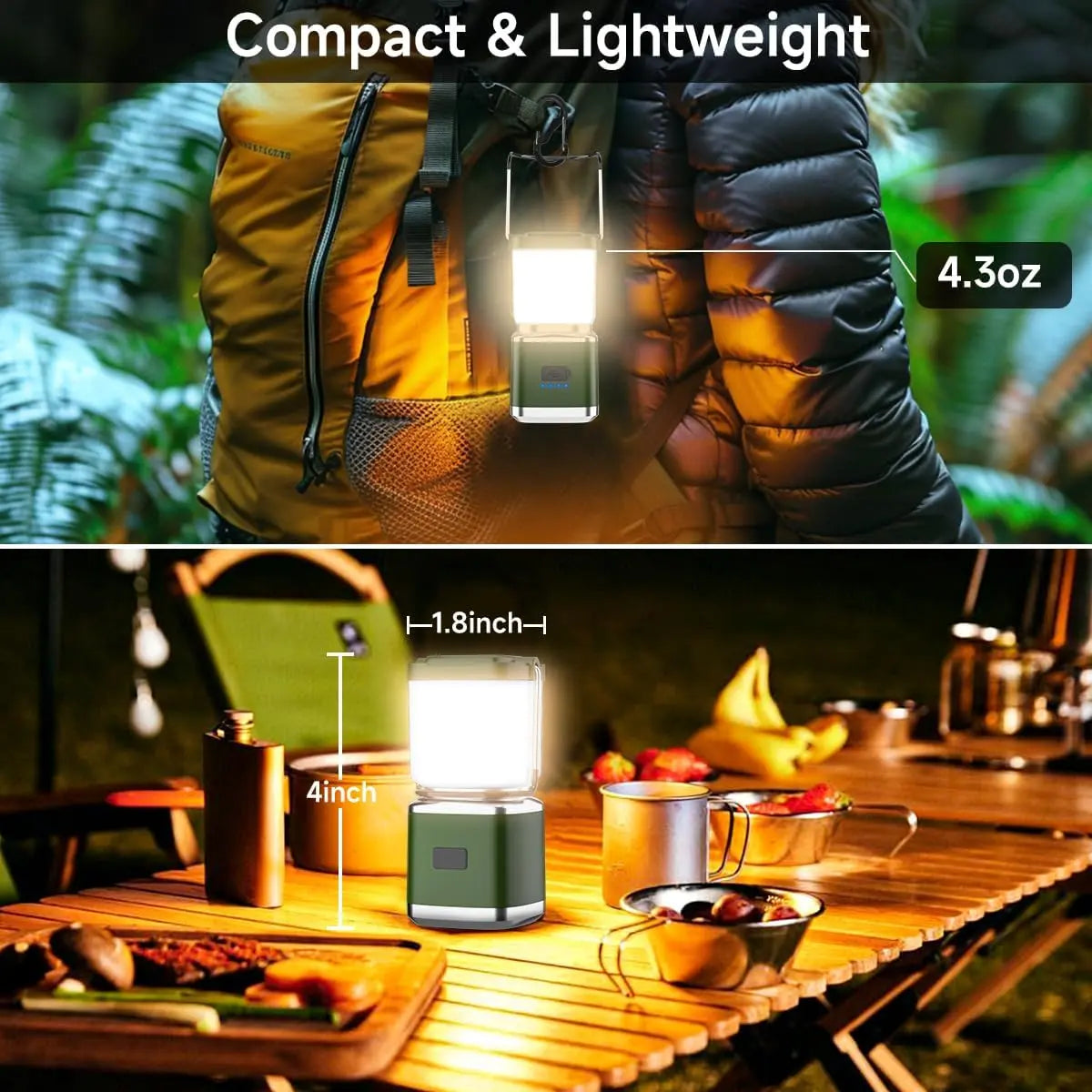 1000-lumen rechargeable camping lantern with 4 lighting modes and a waterproof design