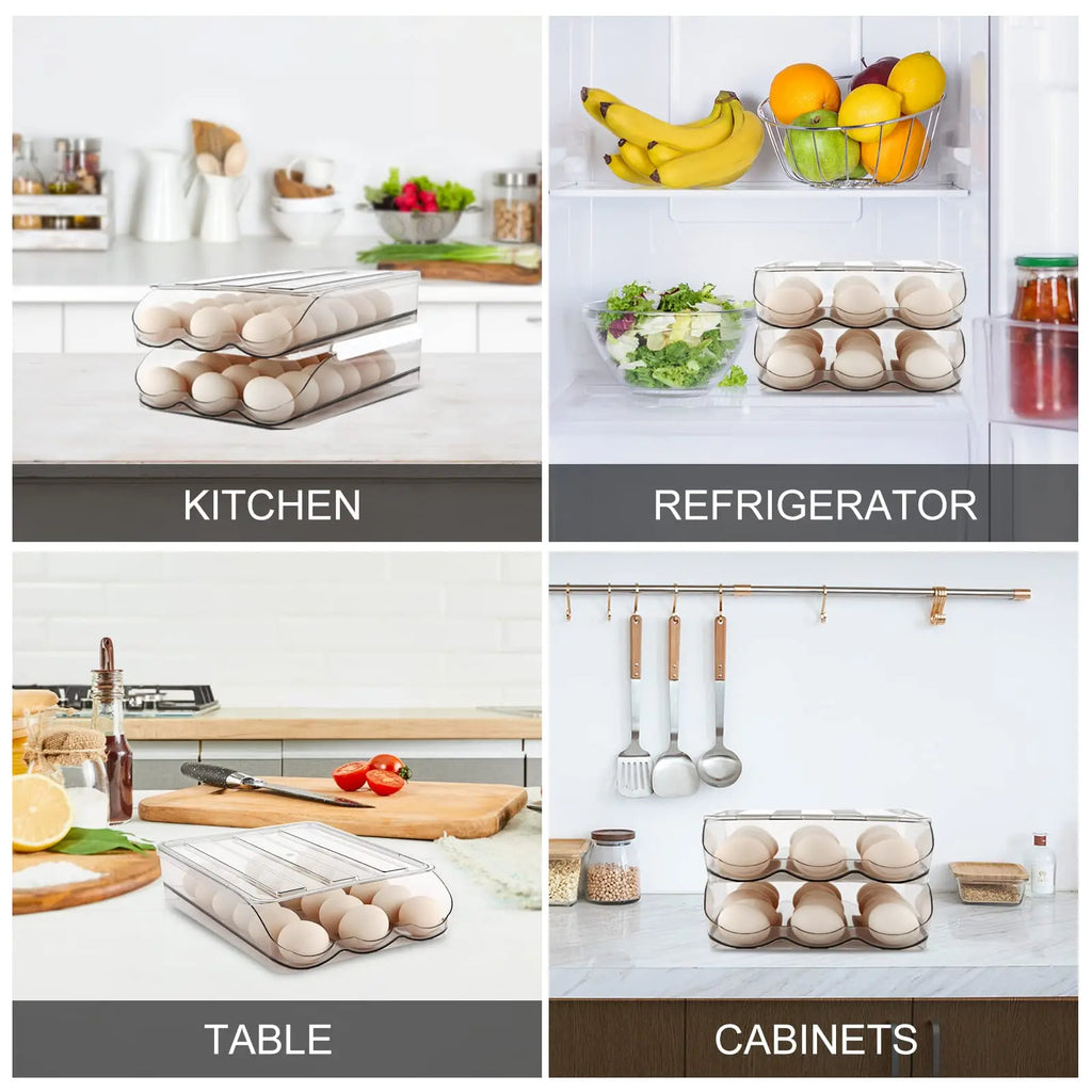 Self-rolling refrigerator egg organizer
