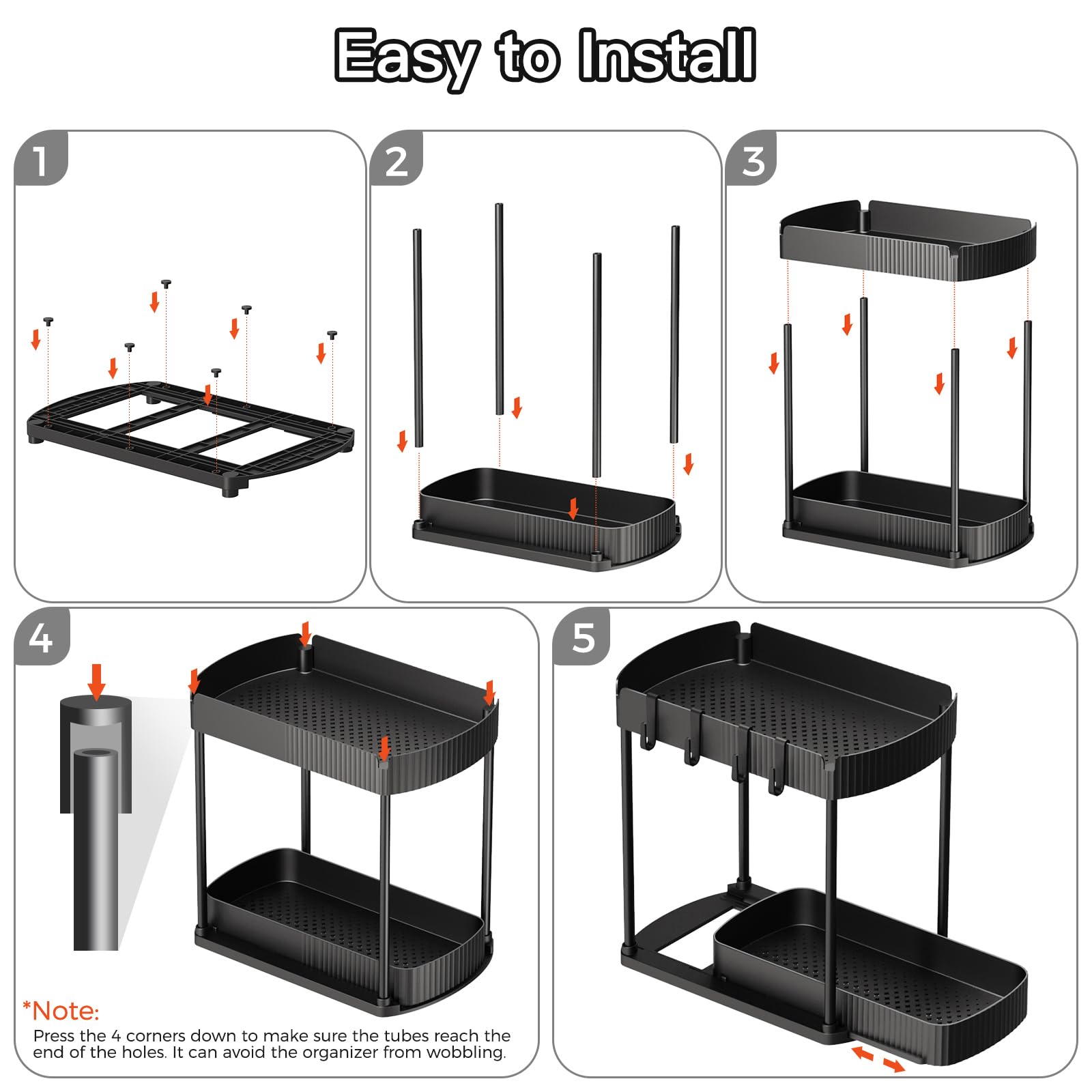 Multifunctional pull-out storage rack, suitable for under-sink/cabinet, bathroom, and kitchen storage