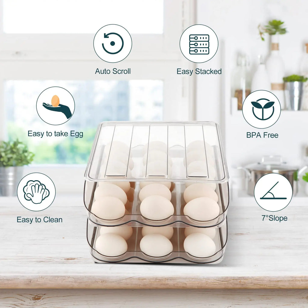Self-rolling refrigerator egg organizer