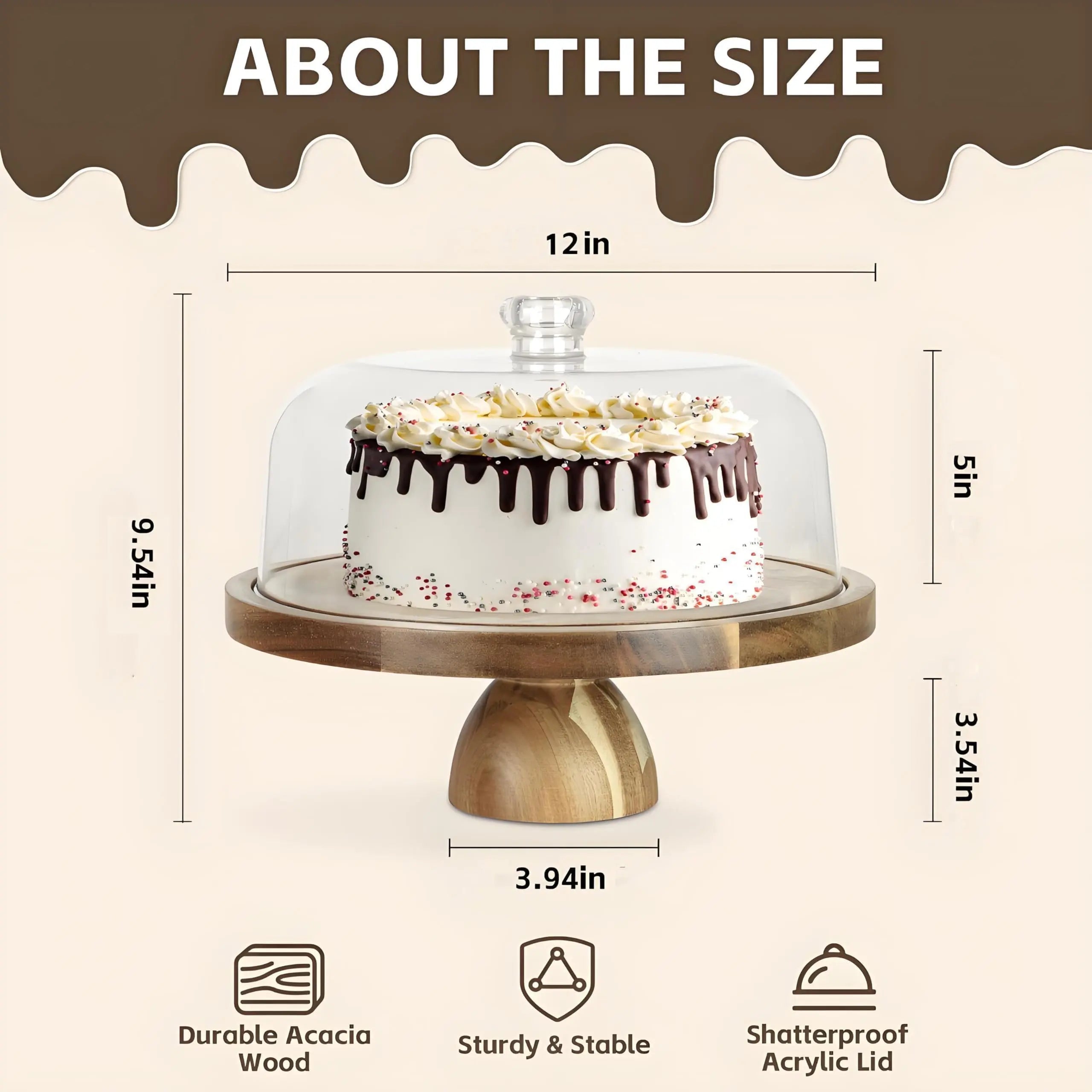 Acacia Wood Cake Stand with Lid
