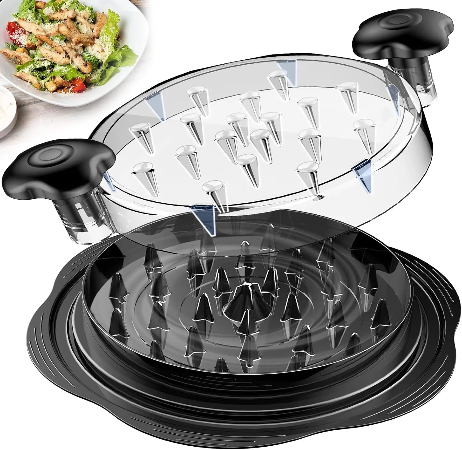 Large chicken breast shredder with a rotating design featuring a brush and fork
