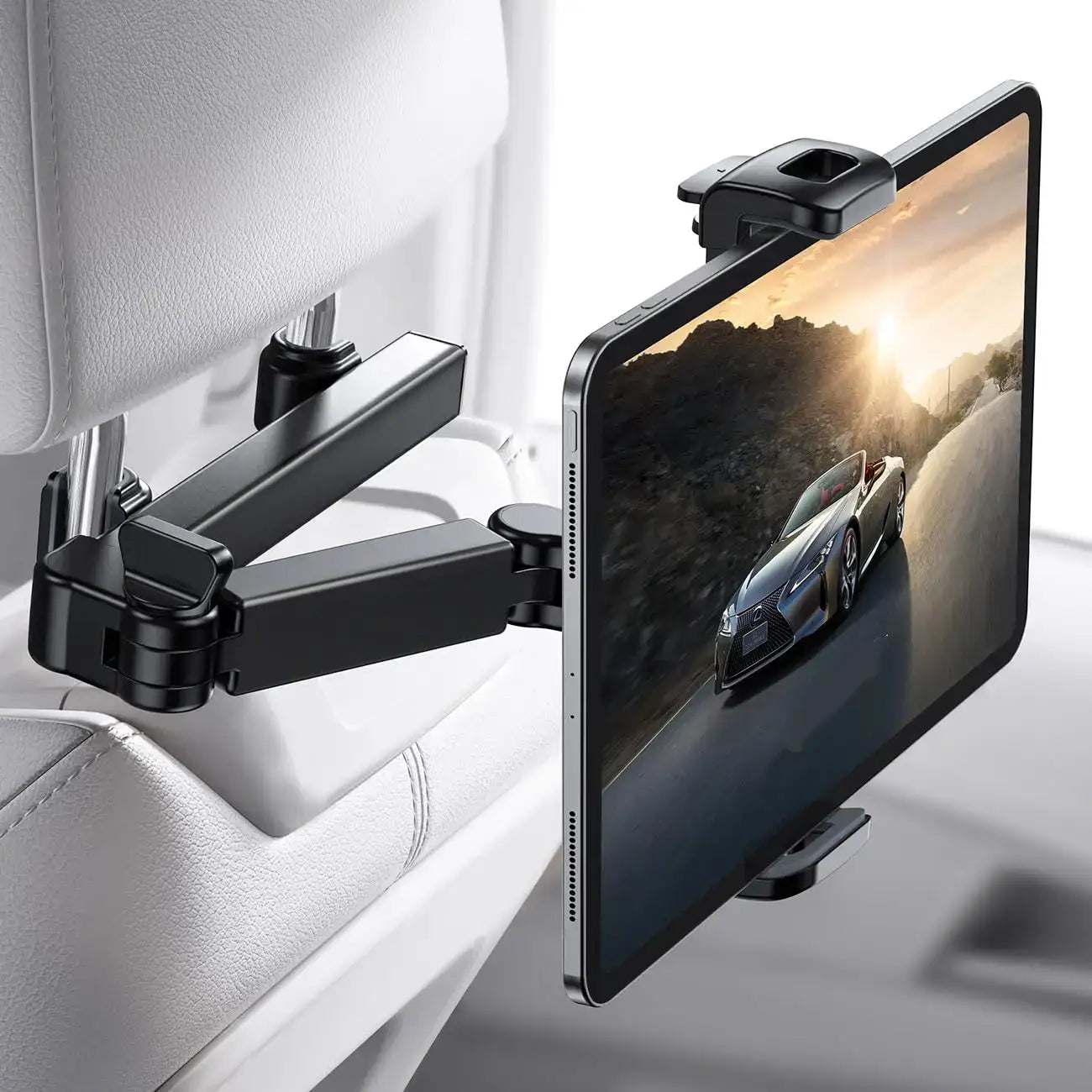 Car headrest tablet holder - [Aluminum arm] Adjustable car tablet holder