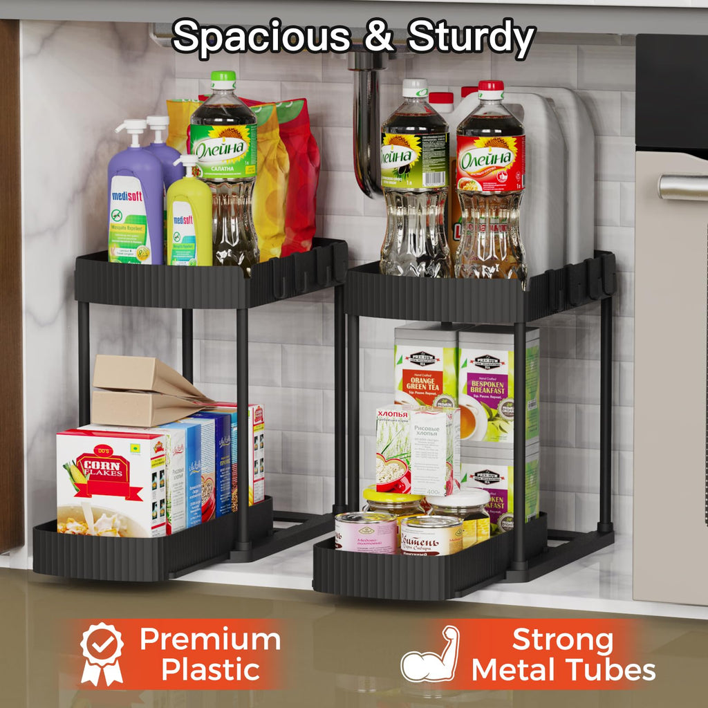 Multifunctional pull-out storage rack, suitable for under-sink/cabinet, bathroom, and kitchen storage