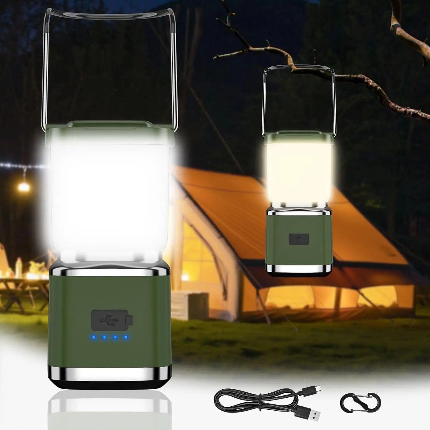 1000-lumen rechargeable camping lantern with 4 lighting modes and a waterproof design
