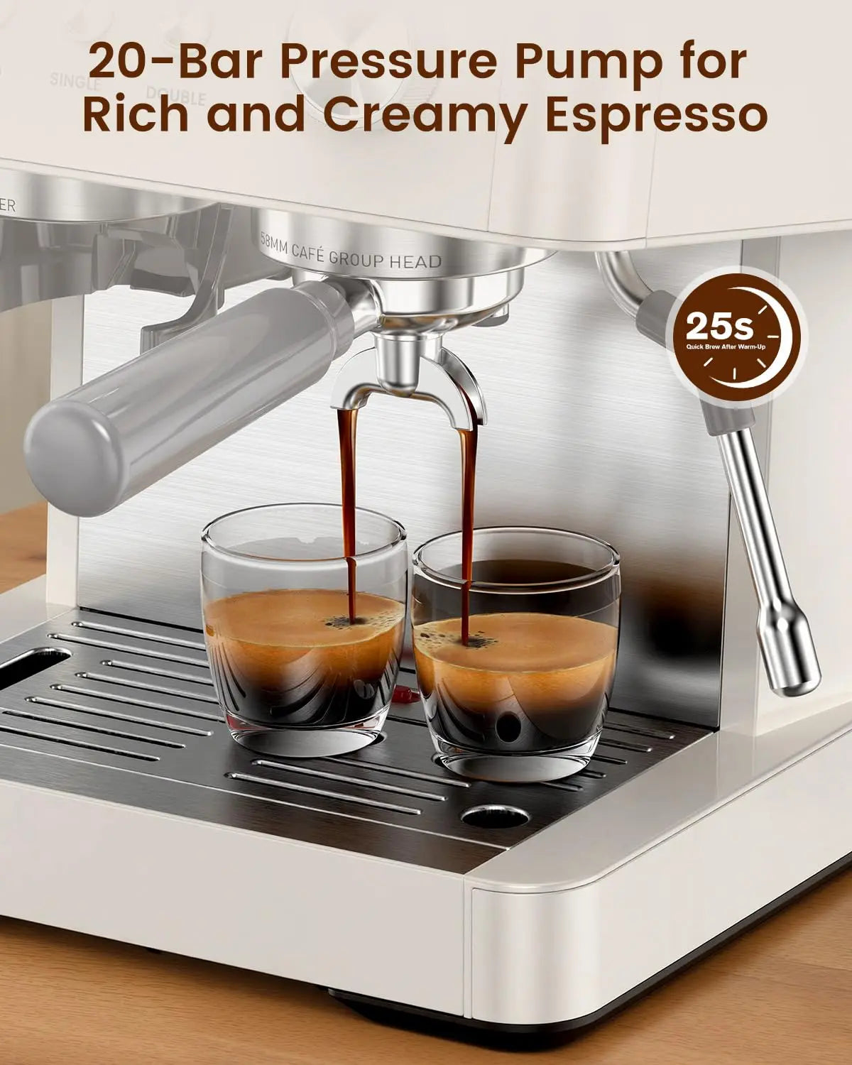 Italian espresso machine with a built-in anti-clog coffee grinder