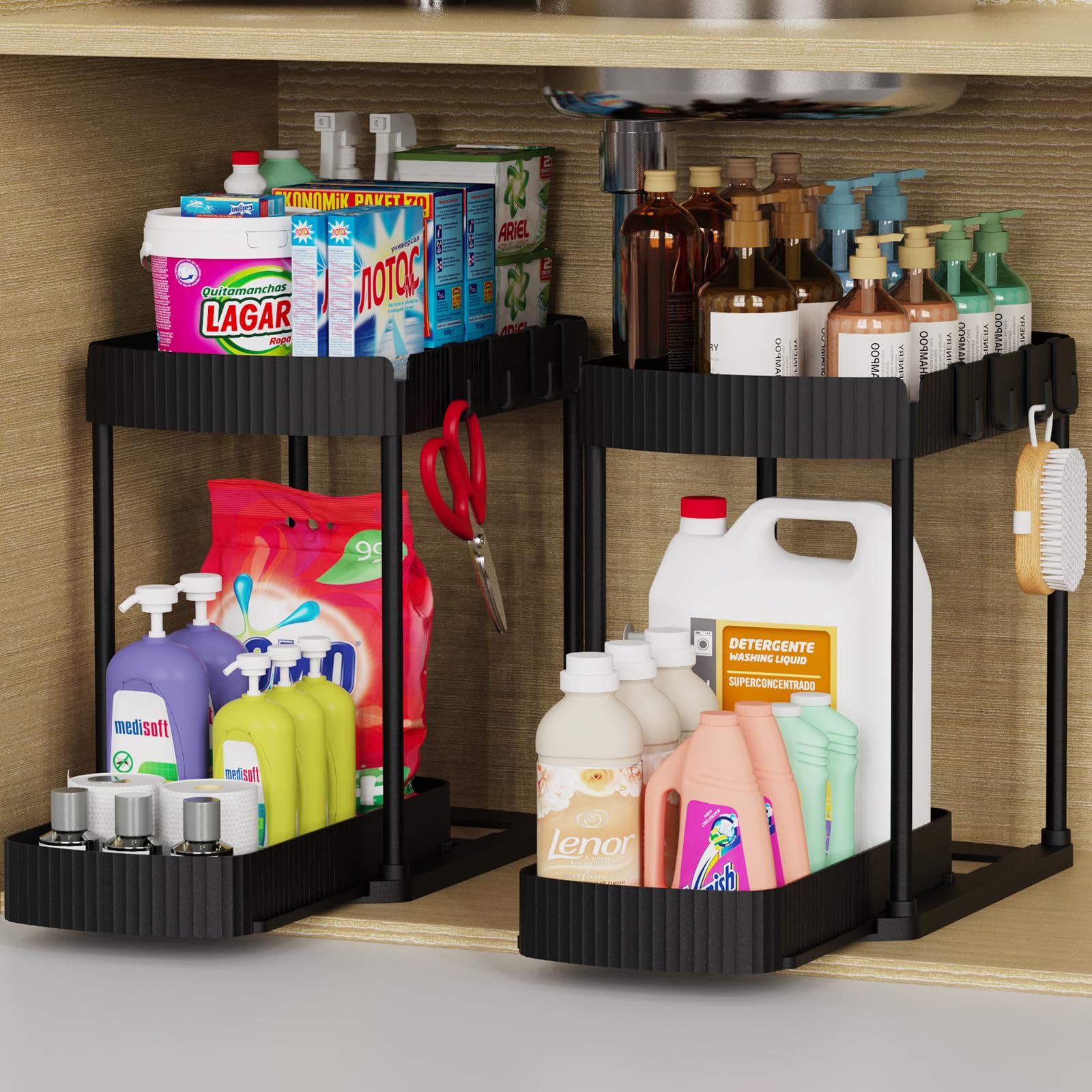 Multifunctional pull-out storage rack, suitable for under-sink/cabinet, bathroom, and kitchen storage