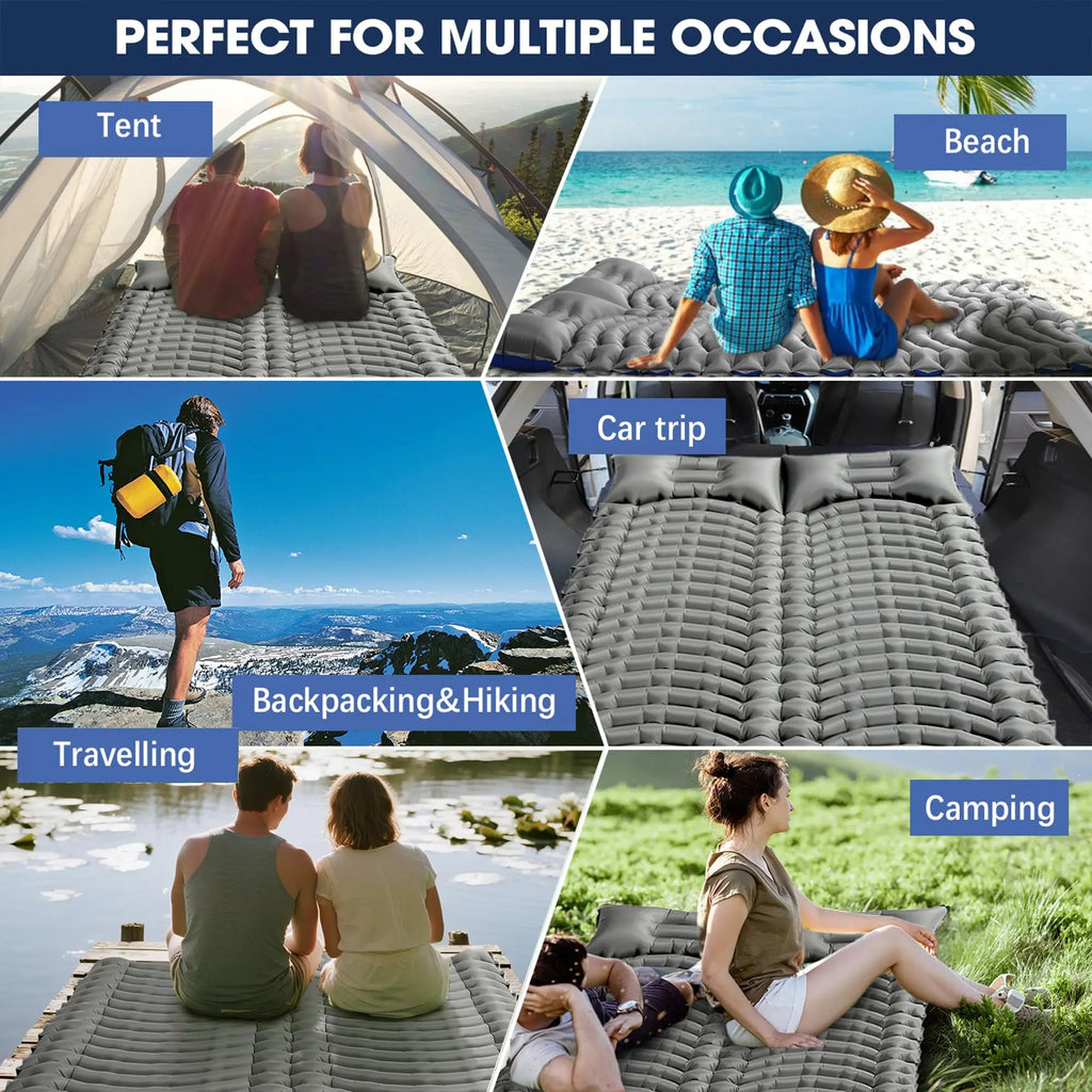 Two-Person Camping Sleeping Pad — Ultra-Lightweight Inflatable Mattress (with Pillow)