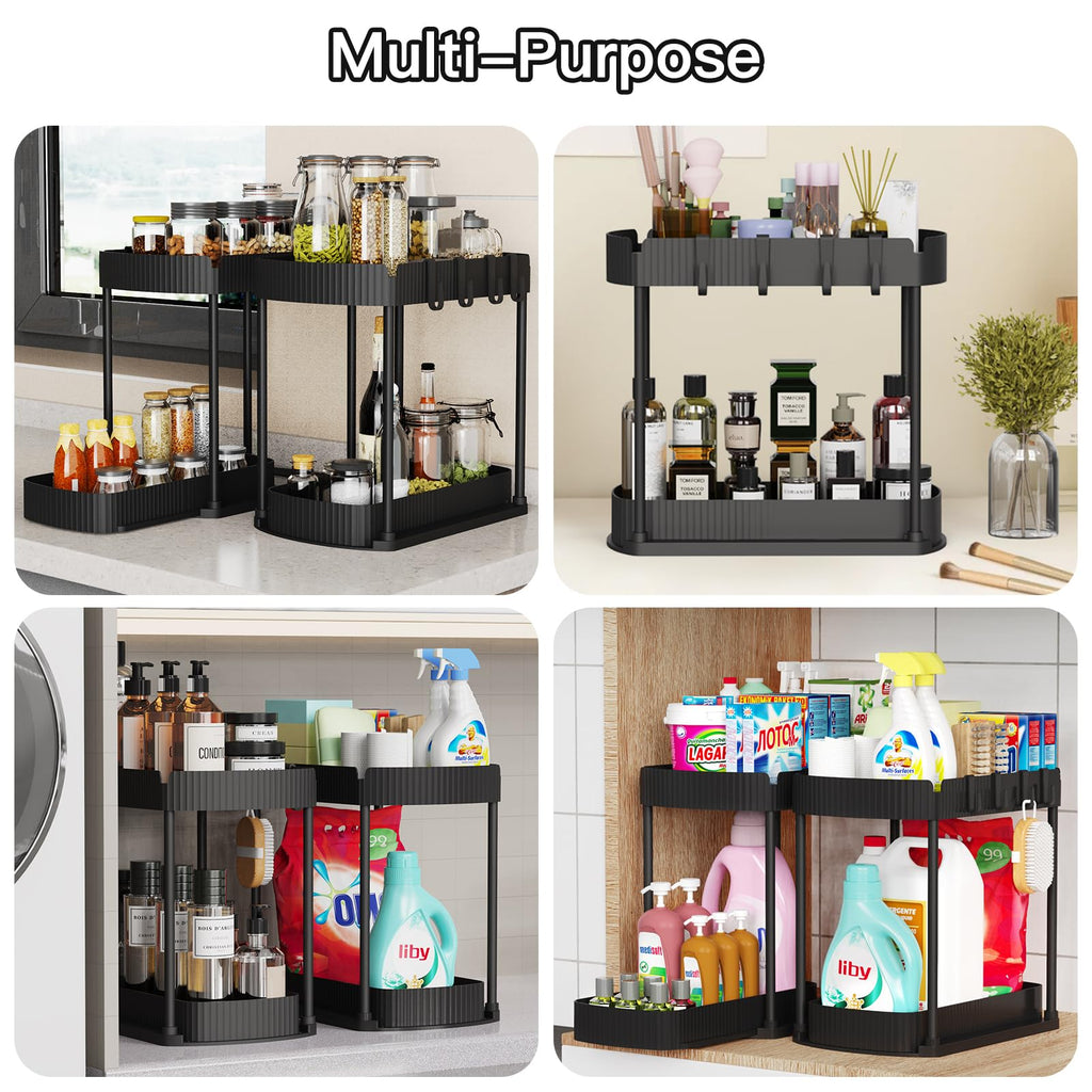 Multifunctional pull-out storage rack, suitable for under-sink/cabinet, bathroom, and kitchen storage