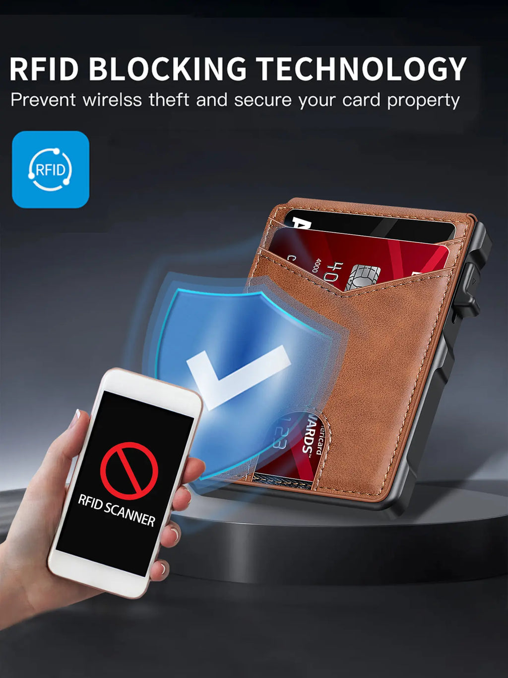 Men’s Minimalist Metal Wallet | RFID Blocking | Pop-Up Aluminum Card Holder——Free Shipping