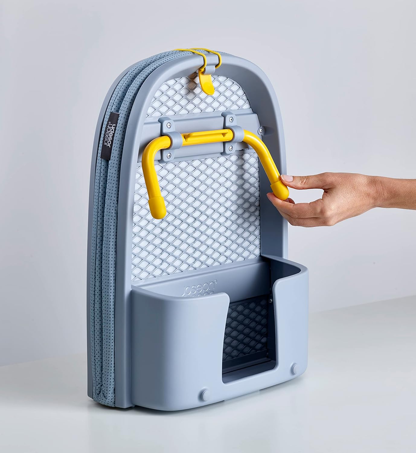Compact Folding Tabletop Ironing Board with Iron Holder & Wall Mount, Space-Saving Grey/Yellow Design