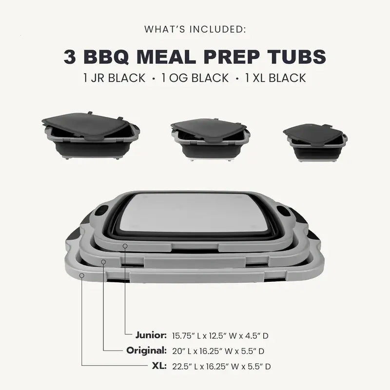 3pc Collapsible BBQ Prep Tub Set