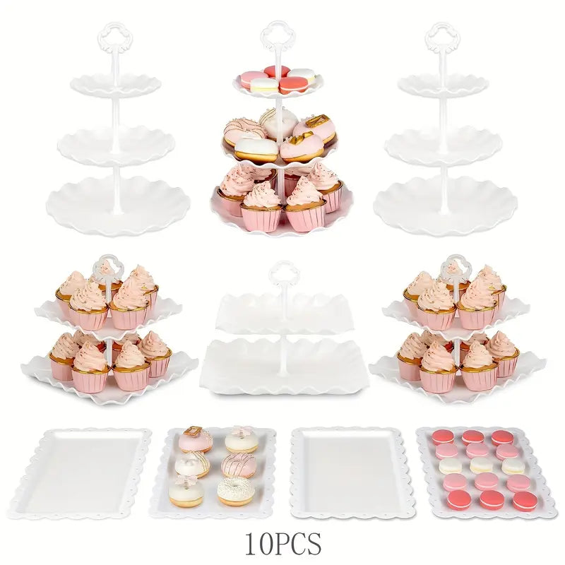 10-Piece Plastic Party Cake Stand Set